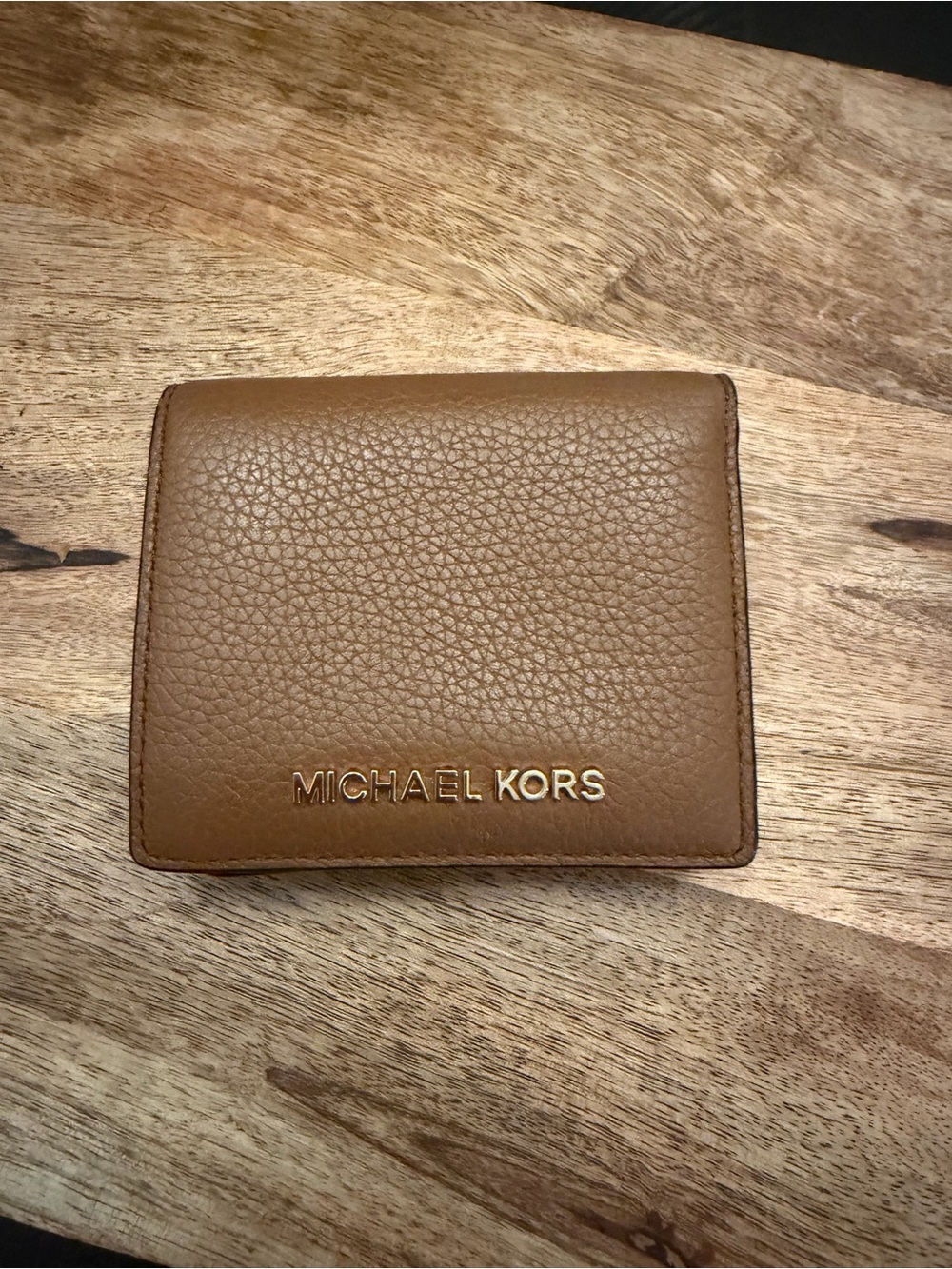 Michael Kors Tan Pebble Leather Card & Key Holder with Gold Logo